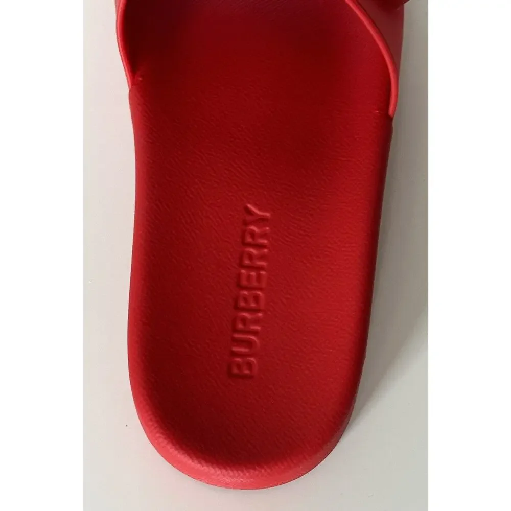 NIB $420 Burberry Eyelet Men’s Furley Bright Red Slide Sandals 9 US (42) 8053156